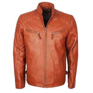 <b>Men's</b> Brown PU Casual Moto Jacket <b>Turtleneck</b> Collar Zipper Closure Regular Fit Solid Color Garment Dyed Winter Wear - Product Image 5