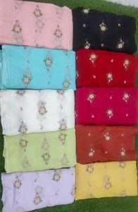 Mall Chanderi Viscose Georgette Nonwoven <b>Fabric</b> Beautiful Hand Embroidery Medium <b>Weight</b> Breathable for Wedding Accessories - Product Image 3