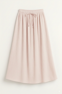 Vintage Dropped Waist Bulk Orders Women Ribbed Knit <b>Maxi</b> <b>Skirt</b> Adjustable Drawstring Breathable Eco-Friendly 100% Linen Fabric - Product Image 4