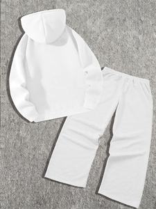 Conjunto Deportivo para Hombre, Sudadera con Capucha Blanca Extra Grande y Pantalones Deportivos Anchos, Ropa Casual de Calle de Primera Calidad, Felpa de Algodón, Dos Piezas - Product Image 2