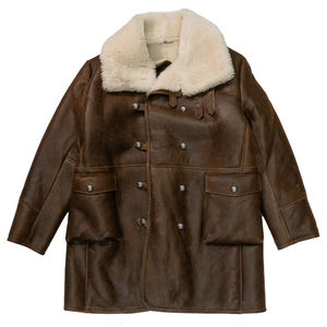 Men Vintage Brown Genuine Leather Jacket With Faux Fur Lining Turn-down Collar Single Button Closure <b>Winter</b> Warm <b>Thick</b> <b>Coat</b> - Product Image 5