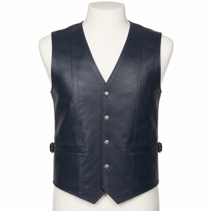 Chaleco sin mangas con cuello en V de cuero genuino para hombre, estilo occidental informal, con cierre de botón, ropa exterior de otoño para hombre - Product Image 2