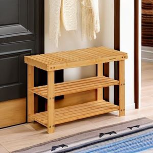 Organisateur de rangement à chaussures en bambou à 3 niveaux, banc d'entrée, 11,3 x 27,6 x 17,8 pouces, capacité de 286 lb, pour entrée, salle de bain, chambre à coucher - Product Image 4