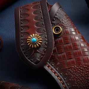 Handmade <b>Leather</b> <b>Pouch</b> Folding Knife Sharp Folding Blade <b>Leather</b> <b>Pouch</b> Wooden Grip Camping Hiking Outdoor Pocket Equipment - Product Image 4