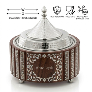 Olla de madera para Ramadan con incrustaciones de nácar, calentador de alimentos aislado de acero inoxidable de primera calidad para Majlis y catering - Product Image 4