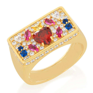 Moissanite Multicolor Gemstone <b>Ring</b> <b>Gold</b> Plated Statement <b>Ring</b> Luxury Pave Jewelry Mens Womens Bold Fashion <b>Cocktail</b> <b>Ring</b> - Product Image 6