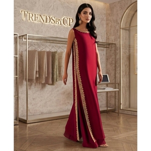 Ensemble de kameez pakistanais luxueux, long, orné à la main, robe de soirée formelle, franges à paillettes, orné de cristaux, pour les occasions spéciales - Product Image 1