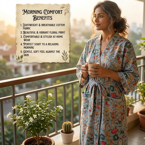 Bata Kimono de Algodón Gris con Estampado Floral para Mujer, Manga Larga, Cuello en V, Ropa de Estar por Casa, Bata de Baño Larga con Cinturón - Product Image 5