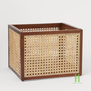 BEST WHOLESALE Custom Solid Wood and Natural Rattan Cane Storage <b>Basket</b> Handmade Decorative Organizer Box - Product Image 3