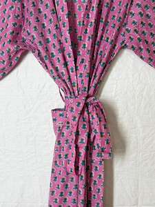 Robe kimono pour femmes, peignoir en coton, robe de chambre bohème en coton pour femmes, léger, 100% coton biologique, imprimé à la main, style japonais - Product Image 4