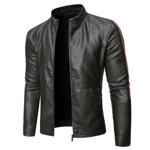New Design Wholesale High Quality Customizes Fashion Leather Jacket <b>Men</b> Stand Collar Front Logo Waterproof Breathable - Product Image 5