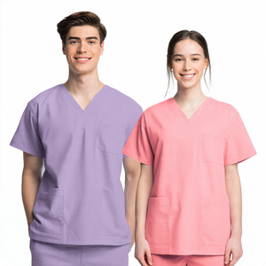 Nurses Unisex <b>Scrub</b> Shirts Hospital Uniforms Short Sleeve Knitted Breathable Comfortable - Product Image 3