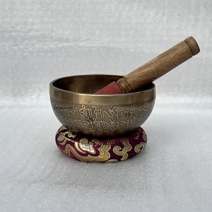 Antique <b>Tibetan</b> <b>Singing</b> <b>Bowl</b> Handmade Brass with Excellent Resonance for Sound Therapy Silk Screen and Offset Printing - Product Image 4