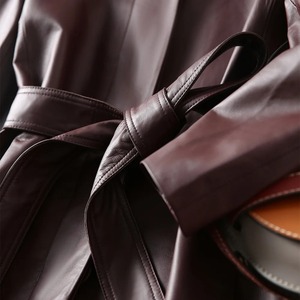 in Stock Women's Large Size Genuine Leather Coat Sheepskin <b>Lace</b>-Up Trench Jacket Waterproof Top for Spring and Autumn - Product Image 3