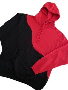 Sweat-shirts bicolores rouge et noir, logos personnalisés, coton molletonné de haute qualité avec poches kangourou, vêtements d'hiver décontractés - Product Image 4
