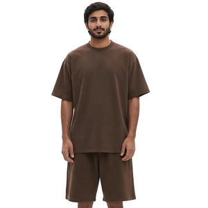 Conjunto de Camiseta y Pantalones Cortos de Algodón 100% Tejido, Holgado, Transpirable y de Color Sólido para Hombre |   Frontal |   Ropa Urbana de Alta Gama OEM/ODM | - Product Image 1