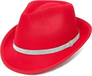 Red Fedora <b>Hat</b> with Rhinestone <b>Band</b> Unisex Adult Fashion Party Accessory Four Seasons Style - Product Image 2