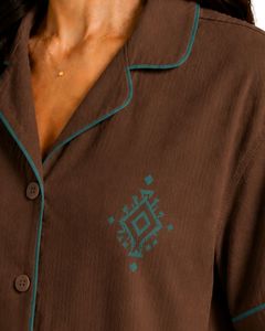 Customized Brown Women Pajama Set Short Sleeve Button <b>Down</b> Nightwear Soft Breathable Summer Sleepwear Casual Lounge Set - Product Image 5