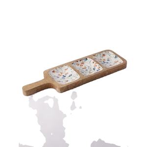 Plato de postre grande de madera para hotel con 3 compartimentos, ideal para dátiles y aperitivos, artículos de mesa elegantes para servir - Product Image 1