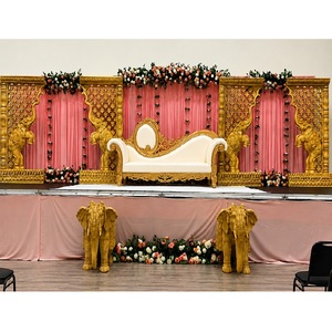 Decoración de Escenario para Ceremonia Temática Tradicional, Diseño Real Dorado para Bodas con Tallado de Elefantes, Estilo Maharaja - Product Image 1