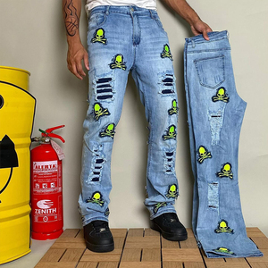 Custom logo Designer Baggy <b>Stretch</b> Fold Jeans Fringe Skinny Flared Jeans Wide-leg Cotton Jeans for <b>Men</b> With Premium Quality - Product Image 3