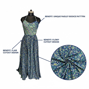 Vestido Largo de Seda Habotai Hecho a Mano de Lujo, Alta Calidad, Cuello Halter, Tirantes Finos, Abertura Lateral, Espalda Descubierta, Estampado Étnico para Mujer - Product Image 4