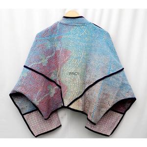 Veste bohème patchwork avec col mandarin, manches chauve-souris, en coton matelassé à la main, respirante, pour l'automne, style kantha. - Product Image 2