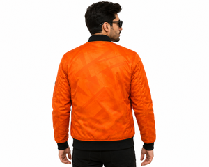 Blouson Bomber Homme Personnalisé Orange Uni Hiver Entièrement Zippé Léger en Polyester Style Universitaire Décontracté Streetwear OEM ODM Col Montant - Product Image 4