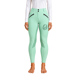 Pantalons d'équitation pour femmes, vert menthe, taille haute, extensibles, leggings d'équitation professionnels, culottes d'entraînement avec poches - Product Image 1
