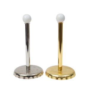 Luxury Gold and Silver <b>Paper</b> Towel Holder - Elegant Hammered Metal <b>Kitchen</b> Roll Stand with White Marble-Style Finial - Product Image 1