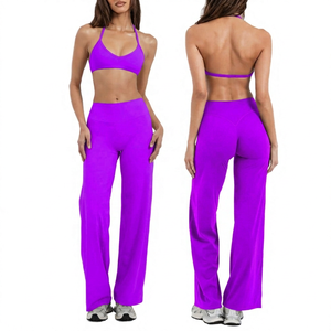 Solid Color Breathable Lace Yoga High Waist <b>Leggings</b> 2-Piece Set Front Logo Women Gym Wear Elastic Waist Stretchy <b>Activewear</b> - Product Image 4