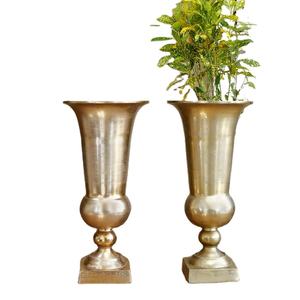 Solid Aluminum Flower Planter <b>Vase</b> Gold Finishing Best Quality Planter Pots With <b>Square</b> Base for Indoor & Outdoor Decoration - Product Image 1