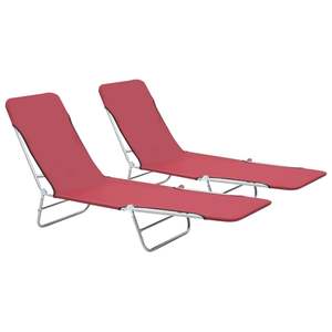 Ensemble de 2 chaises longues rouges élégantes pour l'extérieur, offrant confort et style - Product Image 1