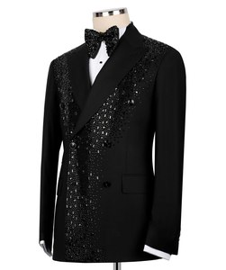 Men’s Black Double Breasted <b>Rhinestone</b> Tuxedo Blazer – Designer Formal Wedding Party Suit <b>Jacket</b> - Product Image 3