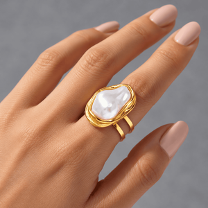 Bague ajustable en acier inoxydable avec perle pour femme - Product Image 2