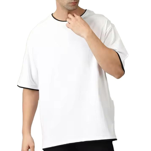 T-shirt pour homme en coton 100% écologique anti-boulochage avec logo de marque personnalisé sur le devant, coupe ample, grande taille - Product Image 1