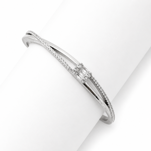 925 Sterling <b>Silver</b> Diamond Open <b>Cuff</b> <b>Bracelet</b> for Women High Polish Minimalist Geometric Party Wedding Gift Jewelry - Product Image 3