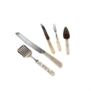 Antique English Silver Plated Cutlery Set With Mother Of Pearl <b>Handled</b> Dessert Knives And Forks Set Dining Flatware Collectible - Product Image 2