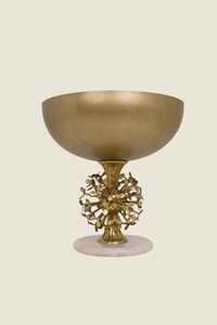 Moderna y Elegante Tazón Decorativa Dorada con Base Esférica Floral 3D, Adorno para el Hogar, Sofisticado Cáliz Metálico Dorado - Product Image 2