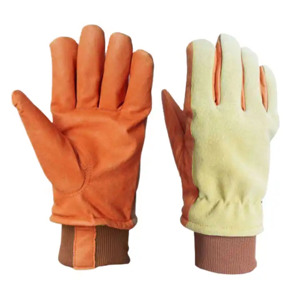 Split Cowhide Leather Driver <b>Gloves</b> with Extended Brown <b>Knit</b> Cuff Abrasion Resistant Comfortable Fit Yellow Work <b>Gloves</b> - Product Image 5