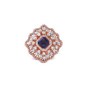 Bague de cocktail de luxe en or rose avec halo floral et diamants bleus Éternité, saphir bleu, pour femme, style vintage et affirmé - Product Image 1