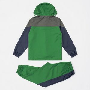 Nouvel ensemble de survêtement coupe-vent vert color block à capuche et fermeture éclair, manches longues, style sportif, en polyester, vente chaude - Product Image 3