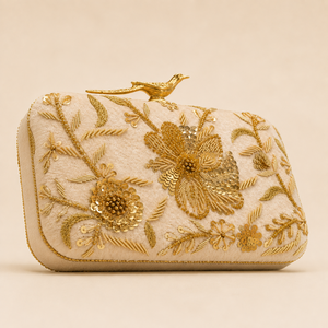 <b>Ivory</b> Gold Floral Embroidered Sequin Beaded Velvet Evening <b>Wedding</b> Party Gift Fashion Handmade Women <b>Clutch</b> <b>Bag</b> - Product Image 4