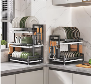 Three-Layer Metal <b>Dish</b> <b>Rack</b> Storage Holder With Cutlery Organizer For Kitchen Tableware Minimalist Design Standing Type - Product Image 1