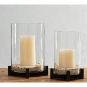 Black Metal <b>Lantern</b> With Clear Glass Cylinder And Three Candles For Home Decoration <b>Hurricane</b> Candle Holder On Sale - Product Image 1