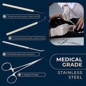Juego Profesional de 12 Piezas de Instrumentos Quirúrgicos de Acero Inoxidable Alemán, Tijeras, Pinzas y Fórceps para Entrenamiento en Escuelas de Medicina - Product Image 2
