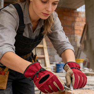 Gants de travail mécaniciens respirants personnalisables en cuir de vache rouge résistant à la chaleur Vantrex Industries VI-LWG-5056, niveau de protection ANSI/ISEA 1 - Product Image 4