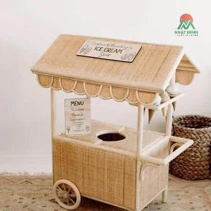 Rattan Ice Cream Cart Toy For Kids Rustic Design Durable Play Set With Menu <b>Board</b> And <b>Wheels</b> - Product Image 1