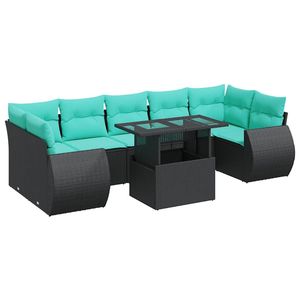 ชุดโซฟาลานบ้านอะคาเซียหวายโพลีสีดำ 8 ชิ้นพร้อมชุดเบาะรองนั่งในสวน - Product Image 2