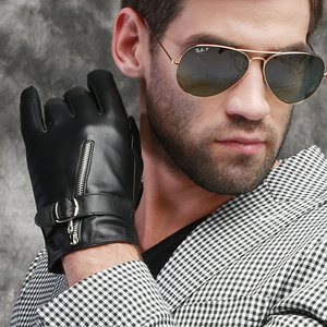 Leather Full Finger <b>Thermal</b>/Insulated Tactical <b>Gloves</b> with Adjustable Wrist Strap for Cycling and Party Use Unisex Black - Product Image 5